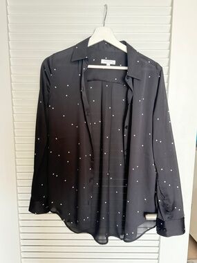 Equipment Black Satin Button-Down with White star Print